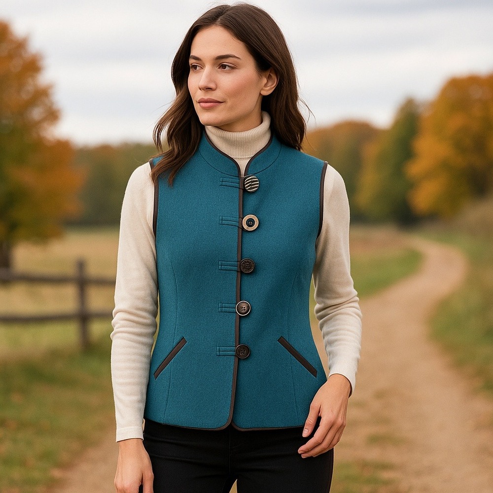 Wool Vest Sleeveless Teal Blue Button Front| Retro Eclectic Fairy Hippie 90s